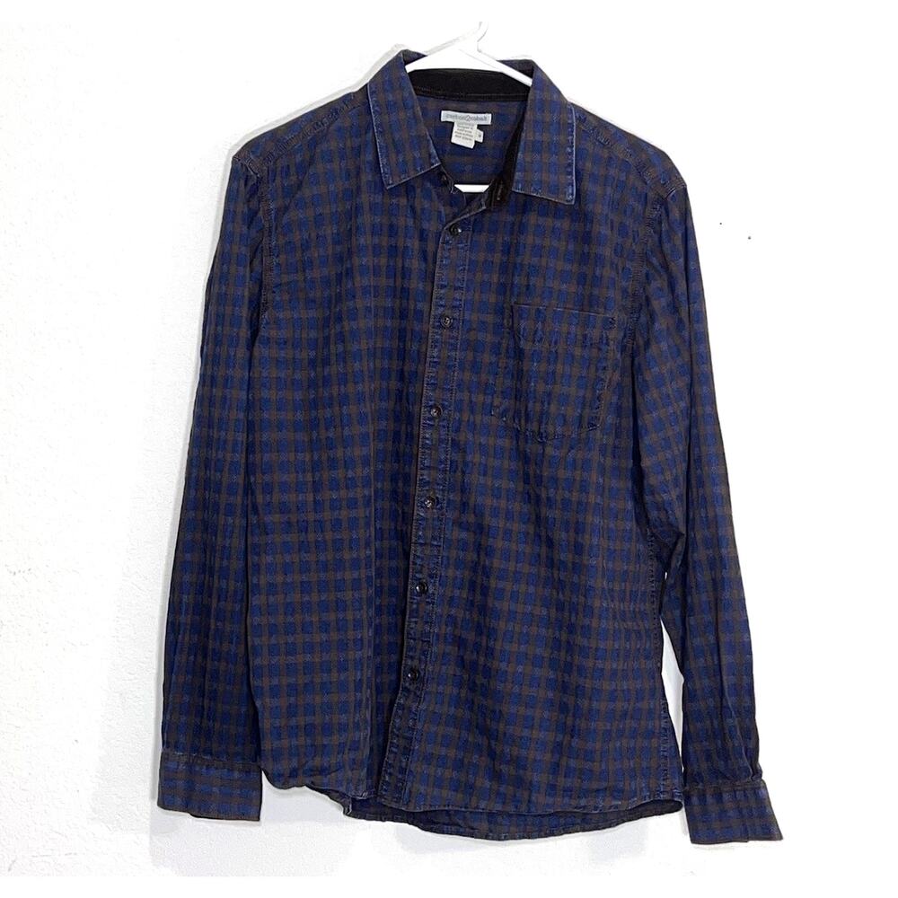 Carbon 2 Cobalt Shirt Mens Size M Blue Brown Plaid Button Up Long Sleeve Cotton